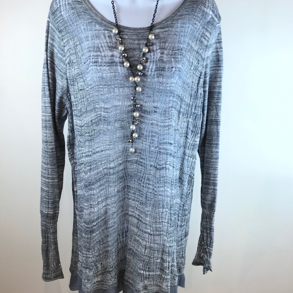 VERA WANG-feather weight knit with chiffon trim.